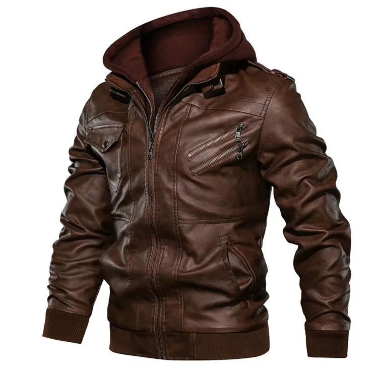 Teton Rider Hooded Moto Jacket – PU Leather Coat for Autumn & Winter