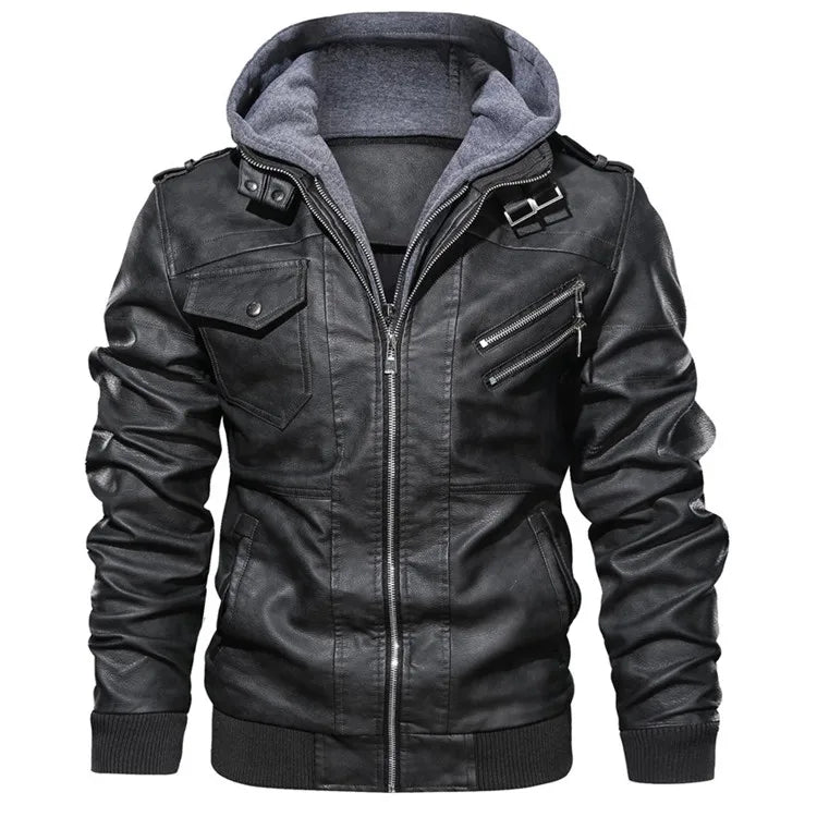 Teton Rider Hooded Moto Jacket – PU Leather Coat for Autumn & Winter