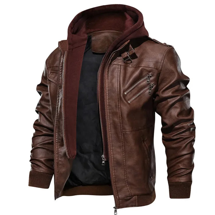 Teton Rider Hooded Moto Jacket – PU Leather Coat for Autumn & Winter