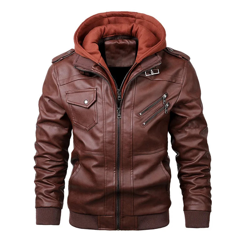 Teton Rider Hooded Moto Jacket – PU Leather Coat for Autumn & Winter