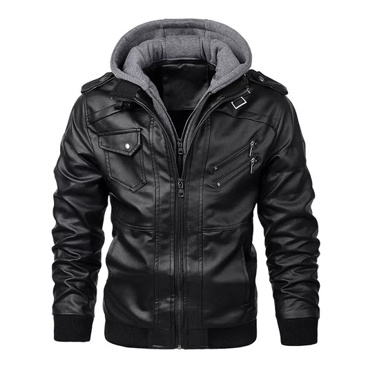 Teton Rider Hooded Moto Jacket – PU Leather Coat for Autumn & Winter