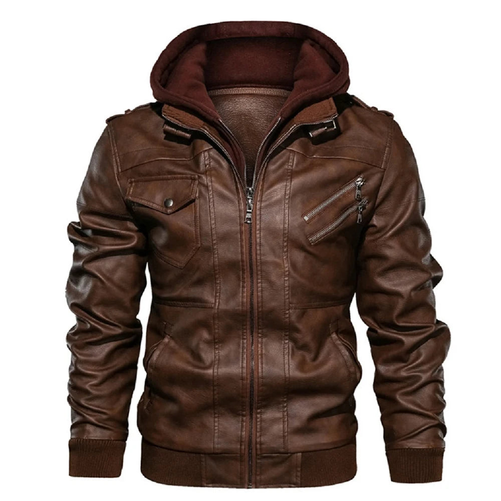 Teton Rider Hooded Moto Jacket – PU Leather Coat for Autumn & Winter